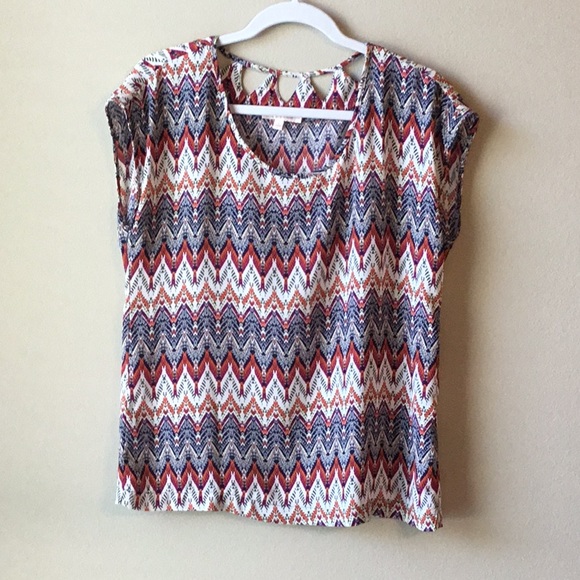 Skies Are Blue Tops - Skies Are Blue Multi-color Cutout Detail Top Small